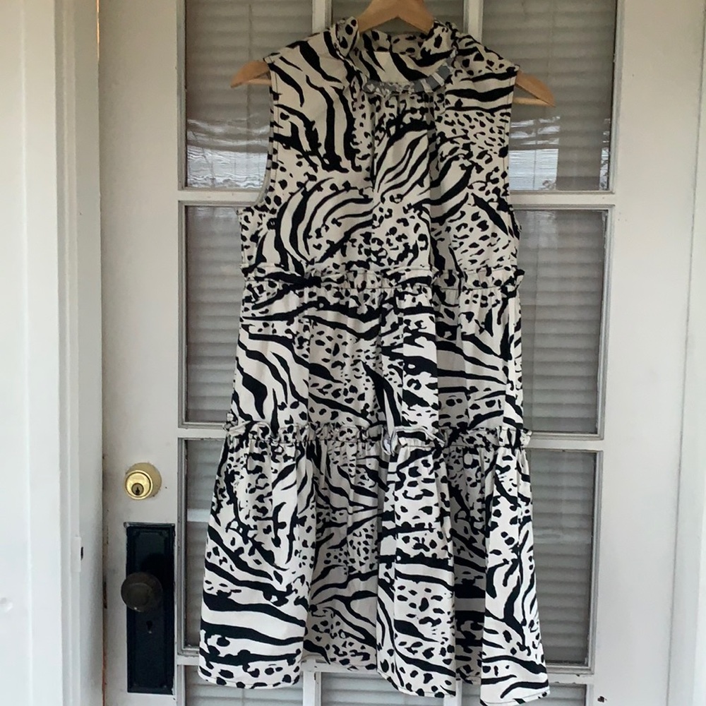 Zebra Nordstrom ruffle tier dress sleeveless prairie NWOT